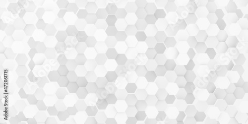 Modern minimal white offset honeycomb hexagon geometrical pattern plates background flat lay top view from above frame filling