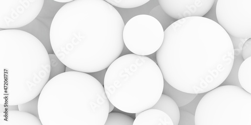 Soft white spheres geometry background  minimal modern template  flat lay top view from above