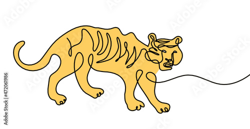 Silhouette of abstract color tiger as line drawing on white