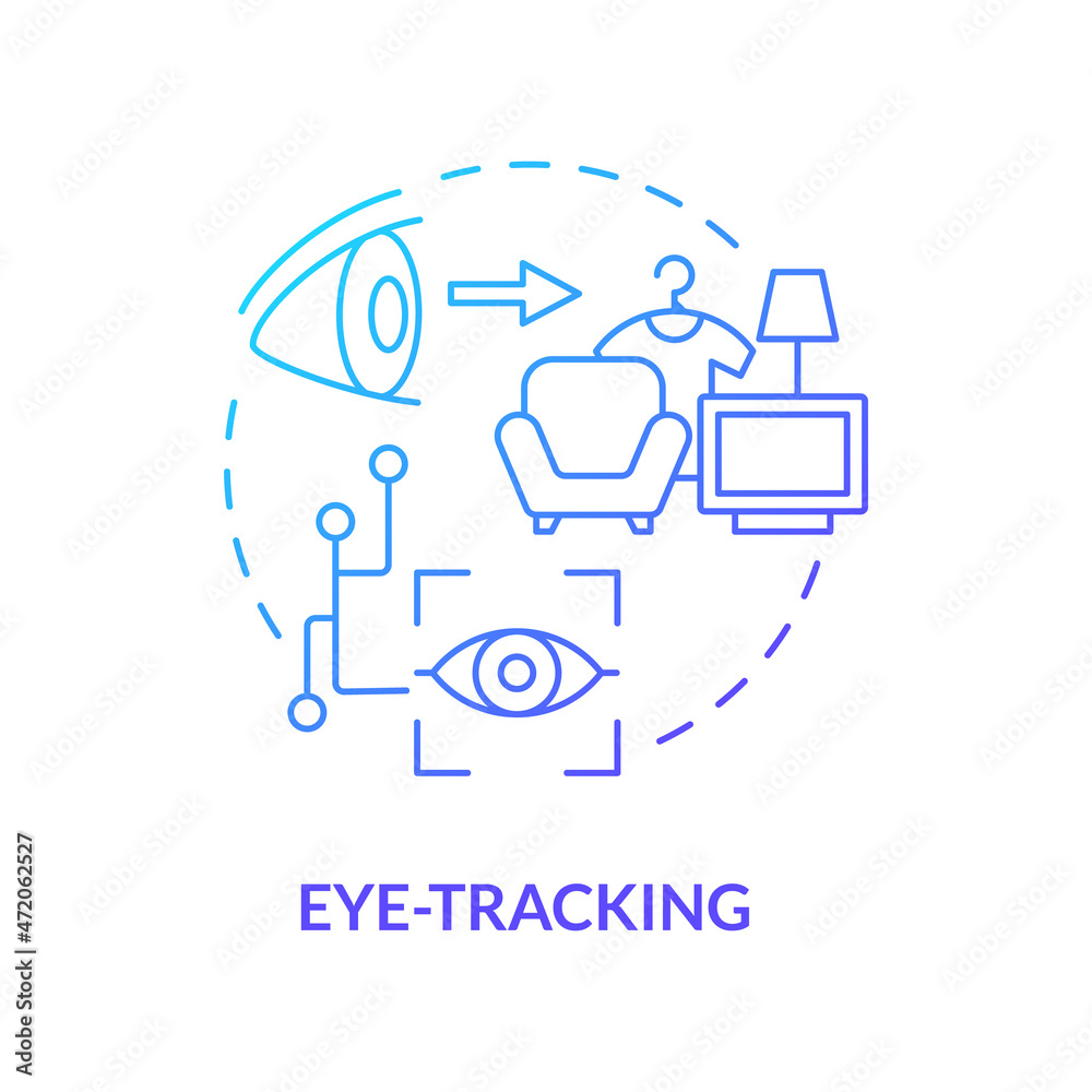 Track eye movement concept icon. Determine where consumer looks. Visual attention reseach tool. Sensor technology abstract idea thin line illustration. Vector isolated outline color drawing