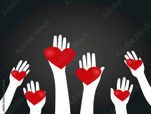 Hands with hearts. charity concept. vector