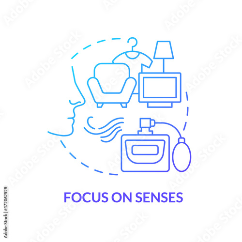 Sensory marketing concept icon. Appeal to customer olfactory sense. Identify brand by smell. Scent advertising abstract idea thin line illustration. Vector isolated outline color drawing