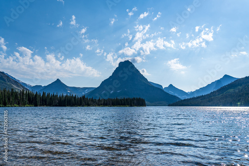 Two Medicine Lake in Glacier National Park in Montana on a cloudy summer day photo
