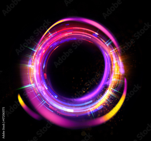 Vivid abstract background. Beautiful swirl trail effect frame. .Mystical portal. Bright sphere lens. Rotating lines. Glow ring. .Magic ball. Led spiral. Glint lines. Focus place. Illusory flash.