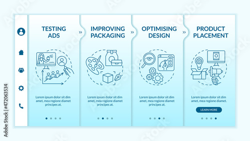Neuromarketing utilization onboarding vector template. Responsive mobile website with icons. Web page walkthrough 4 step screens. Advertising test color concept with linear illustrations