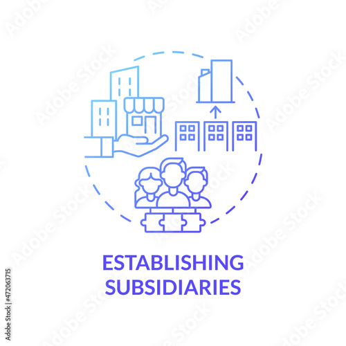 Establishing subsidiaries blue gradient concept icon. Internal business growth abstract idea thin line illustration. Daughter and holding company. Vector isolated outline color drawing photo