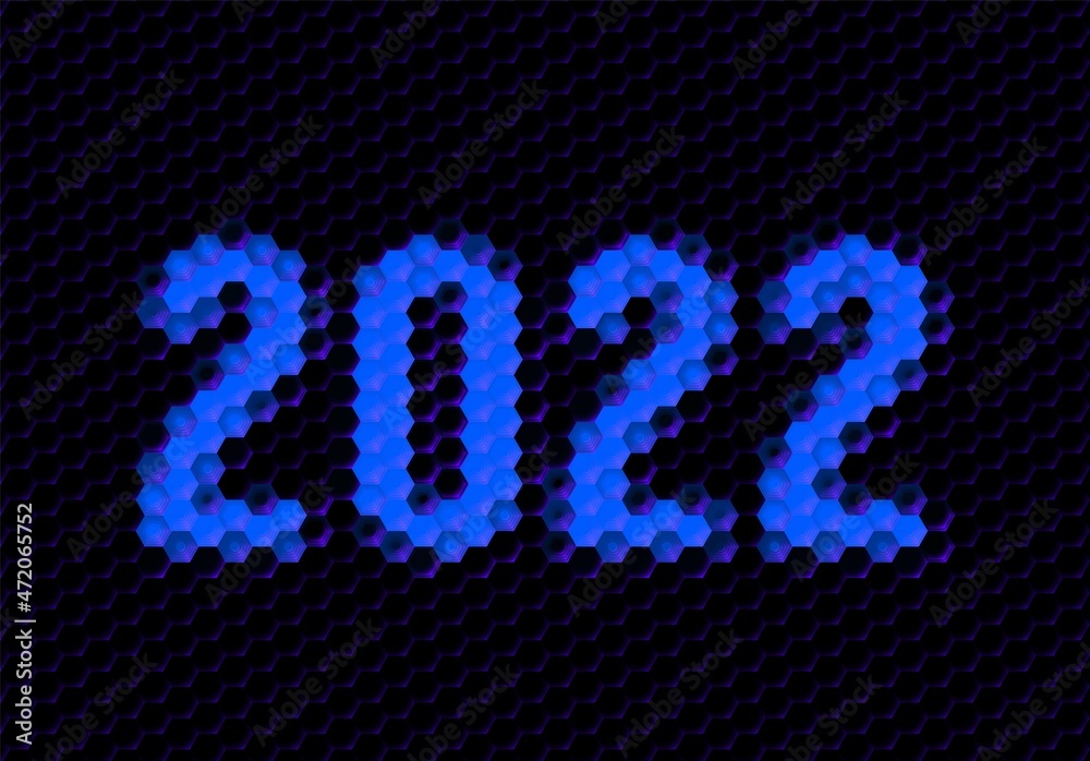 Sign of the 2022 year with hex pixel grid. New Years number or digits ...