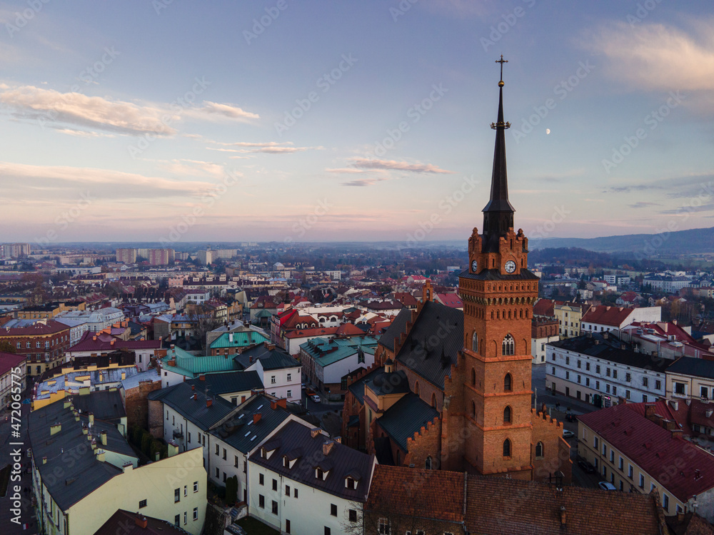 Tarnow Historic Old Town and Church Tower, Lesser Poland. Aerial Drone View