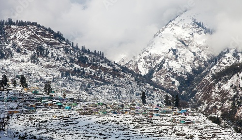 Winter view of India Himalaya mountain village