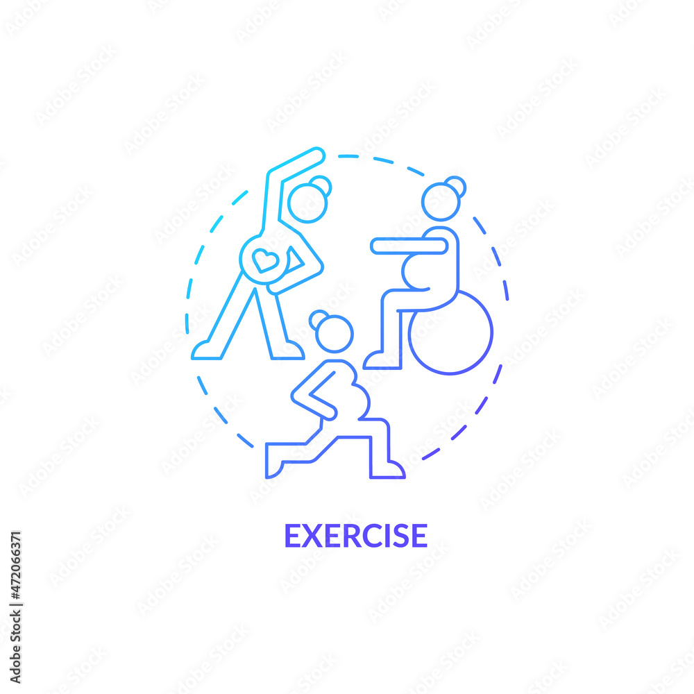 Exercise for pregnant woman blue gradient concept icon. Mental health abstract idea thin line illustration. Low impact aerobics. Help with birthing process. Vector isolated outline color drawing Exercise for pregnant woman blue gradient concept icon. Mental health abstract idea thin line illustration. Low impact aerobics. Help with birthing process. Vector isolated outline color drawing