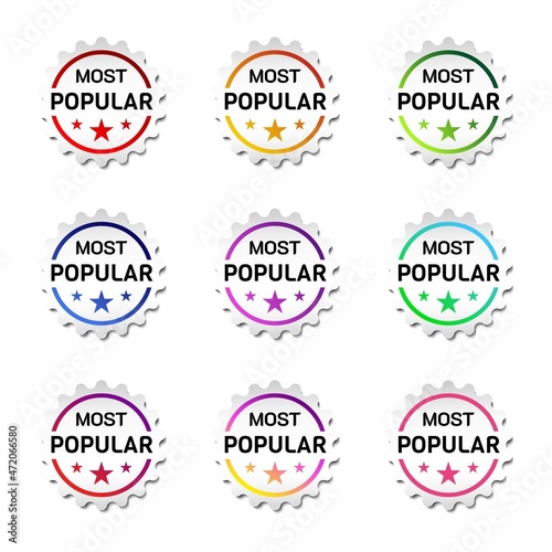 Most Popular Label Sticker. For commercial offer product label. With star symbol. Premium and luxury vector illustration design