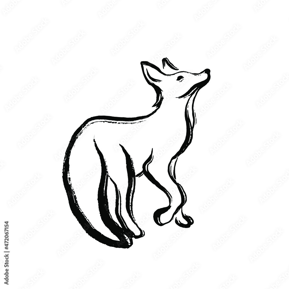 Minimalistic fox drawing in the technique of one ink stroke. Brush and  paint texture. Vector illustration Stock Vector | Adobe Stock