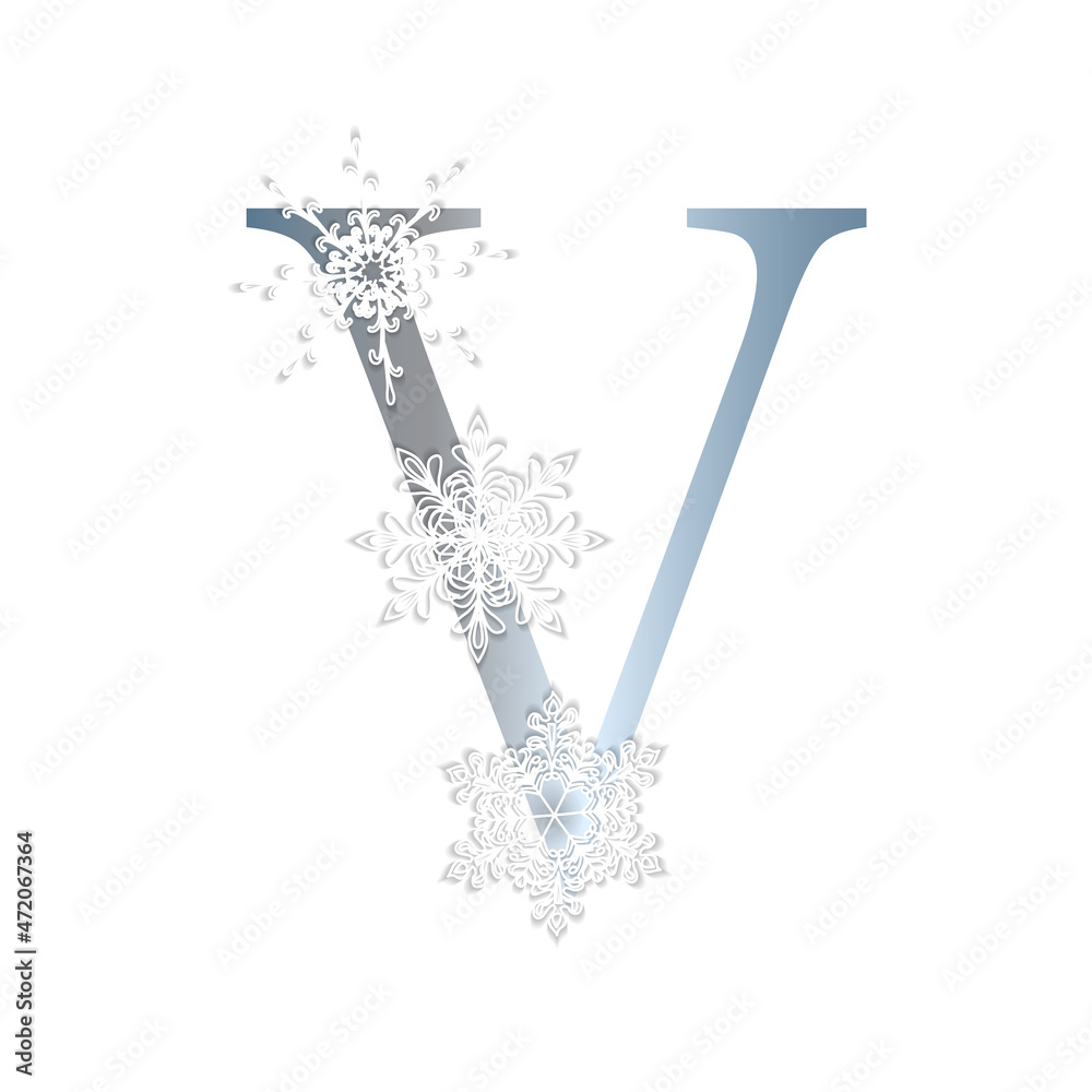 Fototapeta premium Alphabet winter style. Letter with snowflakes. Vector illustration.