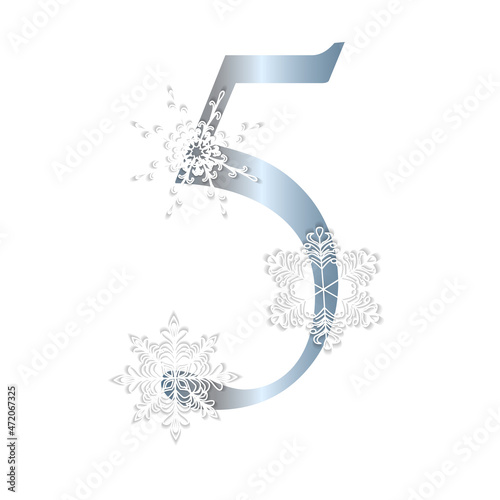Digit with snowflakes. Winter style. Vector illustration.