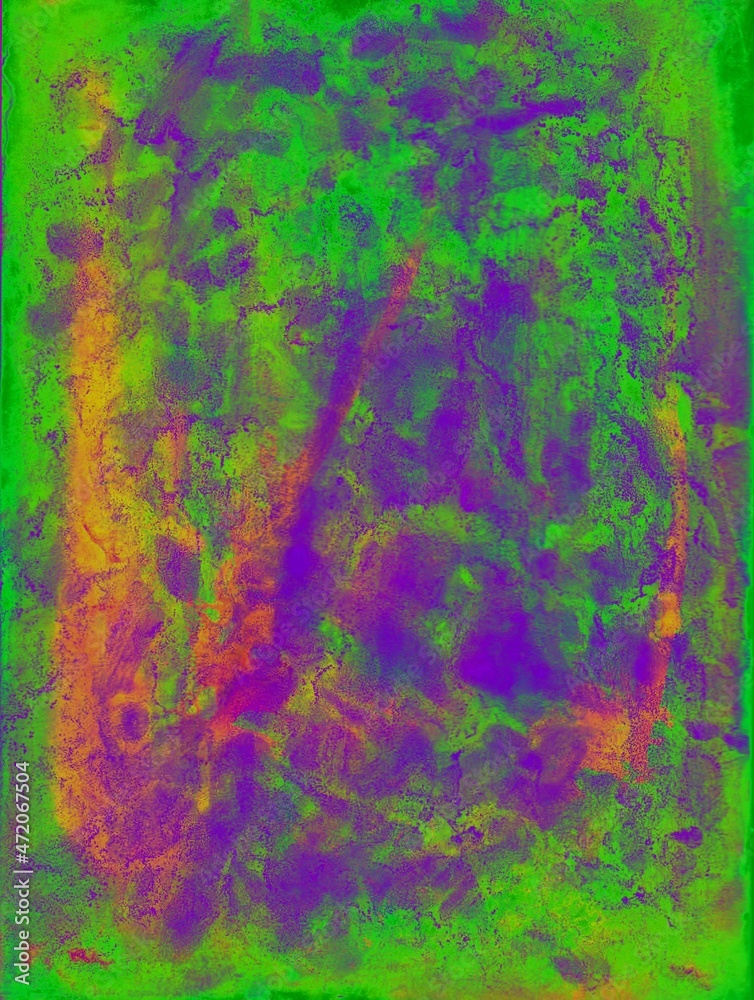 Multicolored watercolor background. Transparent lines and spots. Paint leaks and ombre effects. Abstract hand-painted image.