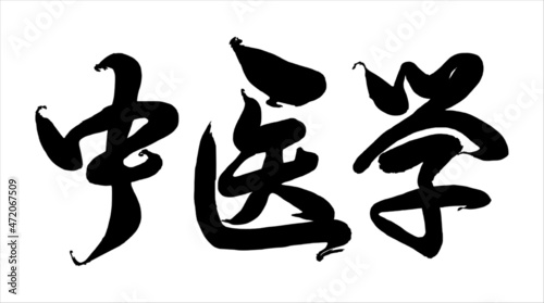 Calligraphic inscription in original style. Translated from Chinese: "chinese traditional medicine". Hand paintbrush china hieroglyphic. Vector. Ability to change to any size without loss of quality.
