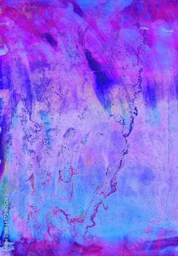 Lilac watercolor background. Transparent lines and spots. Paint leaks and ombre effects. Abstract hand-painted image.