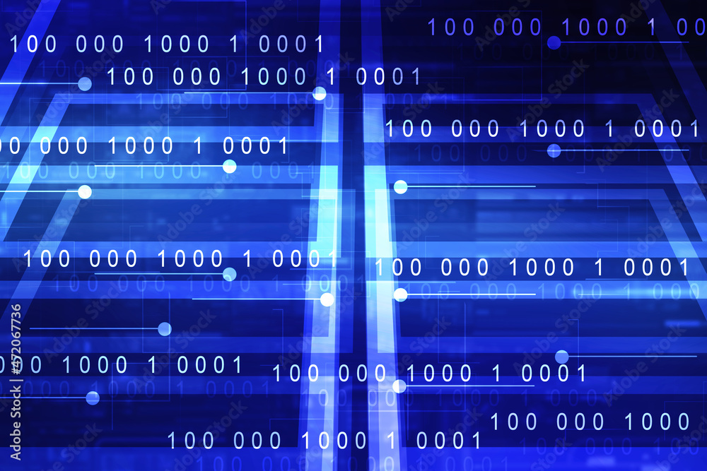 Obraz premium 2d illustration abstract digital binary data on computer screen