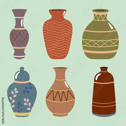 decorative vases icon set