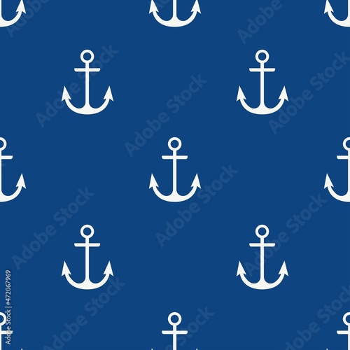  Seamless sea anchor. Geo design with trendy circle shapes. Geometric black circles with polka dots on a white background. Ocean theme. Ideal for fashion, textile design, decor and fabrics.