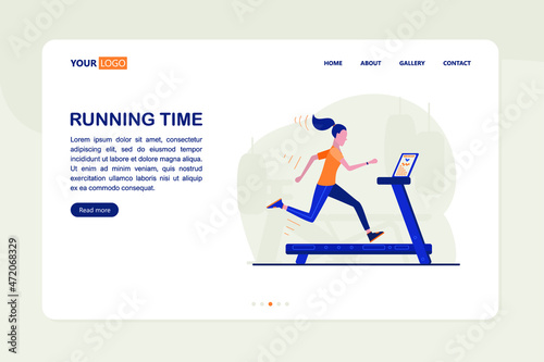 Woman running on the simulator in the gym. Cardio workout, fitness exercises. Healthy life style.