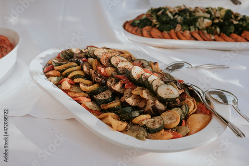 white plate with grilled vegetables 