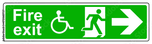 Fire exit wheelchair access right keep clear of obstructions sign