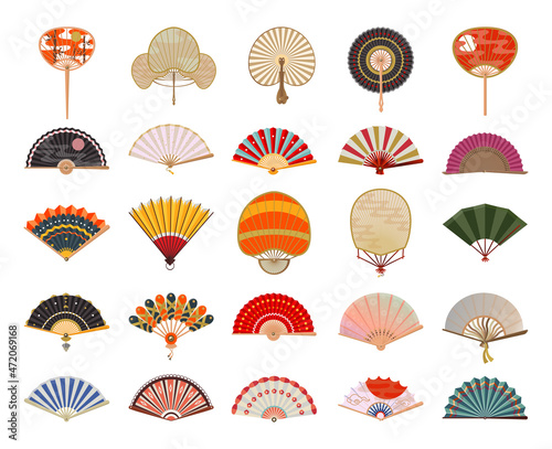 Collection of Asian fans in a detailed modern style.