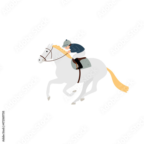 Jockey on a gray horse is riding fast, a simple vector illustration