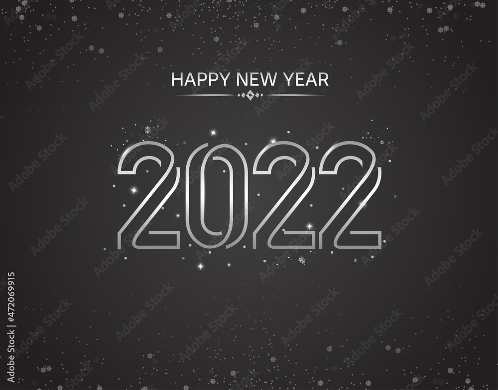 happy new year 2022 silver color with glitter isolated black background