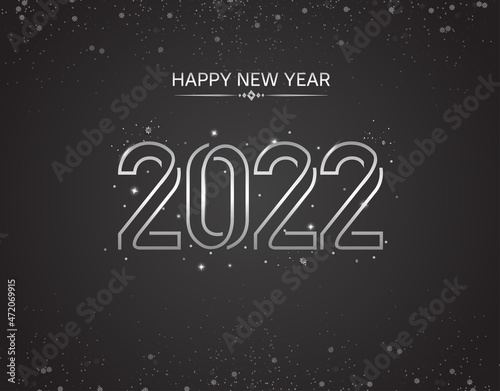 happy new year 2022 silver color with glitter isolated black background