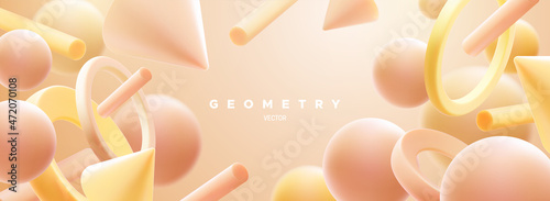 Geometric yellow and orange pastel shapes cluster. Abstract elegant background.