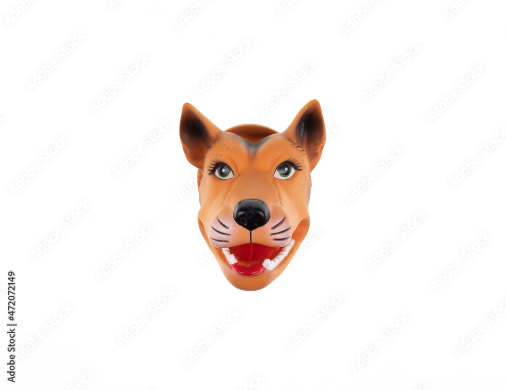 toy plastic dog head isolated on white background toy plastic dog head isolated on white background