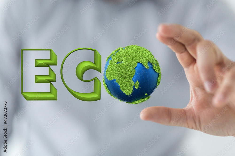 Eco word on the background of green leaves of carrots. plantation. Agriculture. harvest. Environmentally friendly, climate change Eco word on the background of green leaves of carrots. plantation. Agriculture. harvest. Environmentally friendly, climate change
