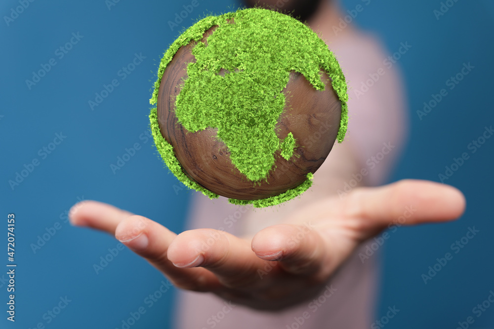 Illustration with bold world map in green color