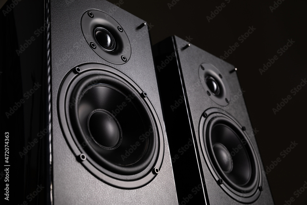 speaker set for modern home theater and high-definition music listening,  pair of speakers for music lovers and music professionals Stock Photo |  Adobe Stock
