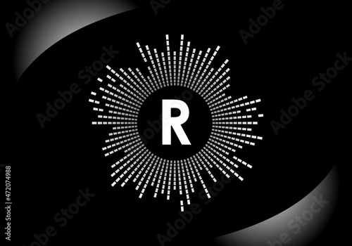 Initial R Letter alphabet with musical sound logo. Lifting vector logo design. Modern vector logo for Soundtrack Recording Logotype company identity