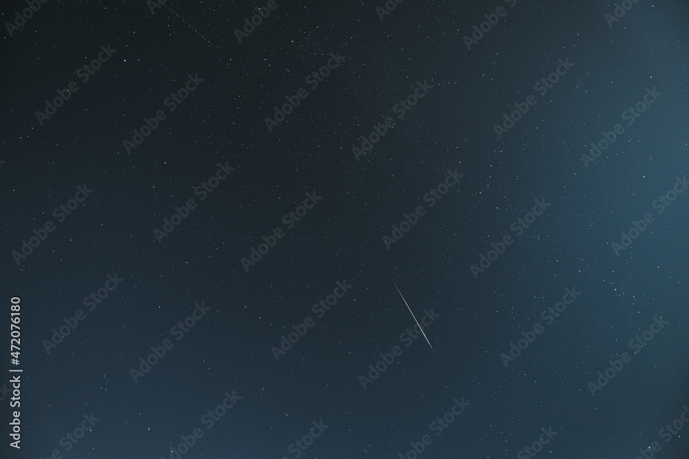 Meteore Night Starry Sky With Glowing Stars And Meteoric Track Trail. Meteorite ...