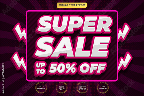 Supersale up to 50% off 3d editable text effect Premium Vector with background and banner