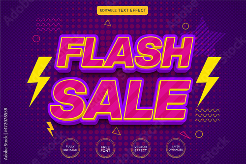 flash sale 3d editable text effect Premium Vector with background and banner
