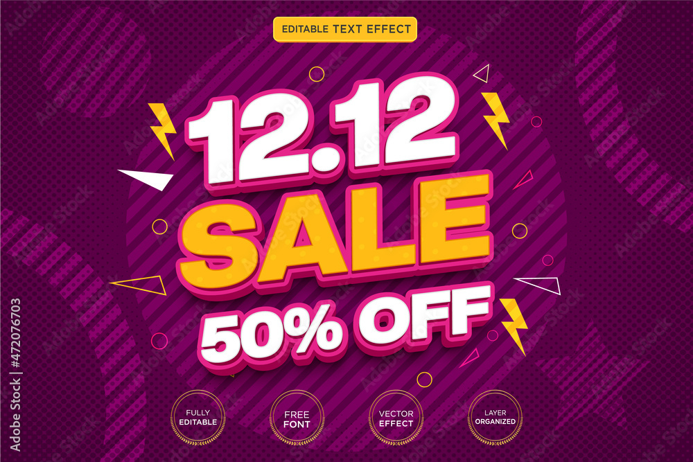 12 12 sales 50% off 3d editable text effect Premium Vector with background and banner