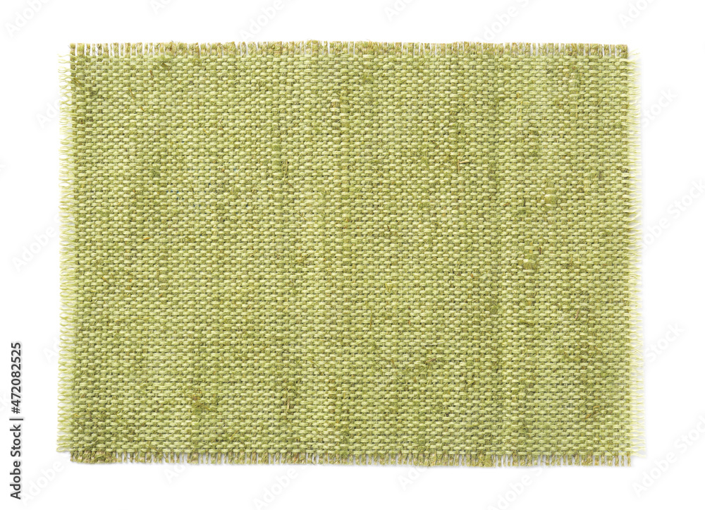 Fototapeta premium Piece of natural burlap fabric on white background, top view