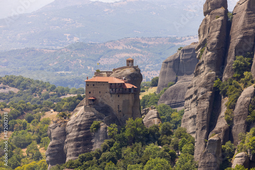 Monasteries of Meteora in Kalampaka, Thessaly (Central Greece) buildings on top of giant rock formations 