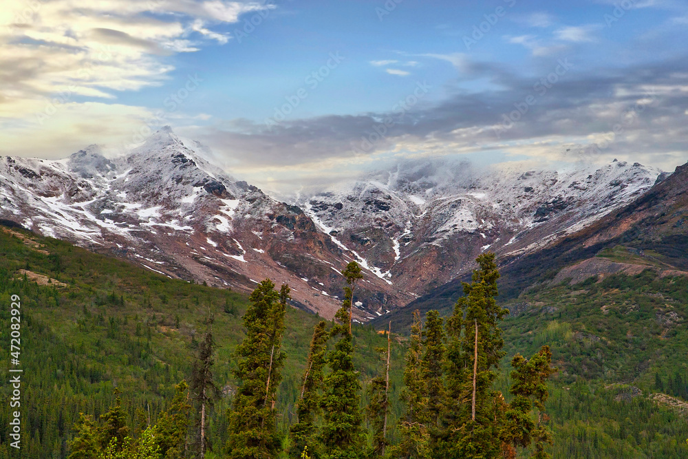 Mountain Peaks and Green Valleys in Alaska