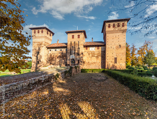 Cherasco, Cuneo, Italy - October 27, 2021: Visconteo Castle of Cherasco built by the feudal lord Luchino Visconti in 1348 photo