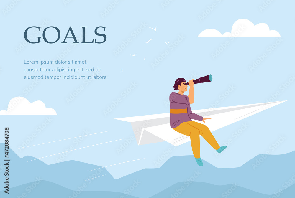 Goals and targets for business concept of website, flat vector illustration.