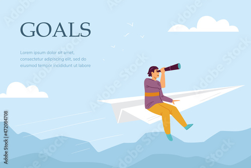 Goals and targets for business concept of website, flat vector illustration.