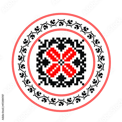 Traditional romanian round ornament embroidery motif