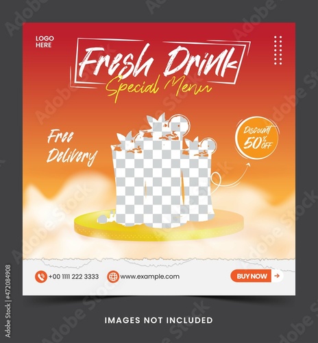 social media post drink template banner or flyer for  social media post advertising banner Premium Vector