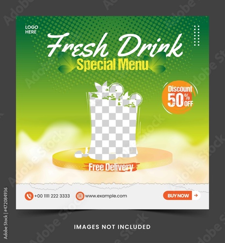 social media post banner or flyer fresh drink template for  social media post advertising banner Premium Vector